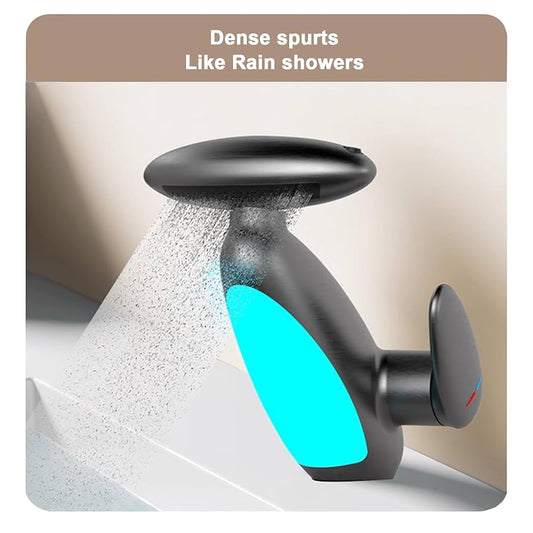 2-in-1 Faucet Glass Rinser and Sprayer for Bathroom Sink – Auto Cleaning Cup Washer, 360° Swivel Nozzle (Black/Silver)