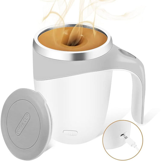 DERCLIVE 360ml Self-Stirring Mug | USB Rechargeable Stainless Steel Magnetic Coffee Cup