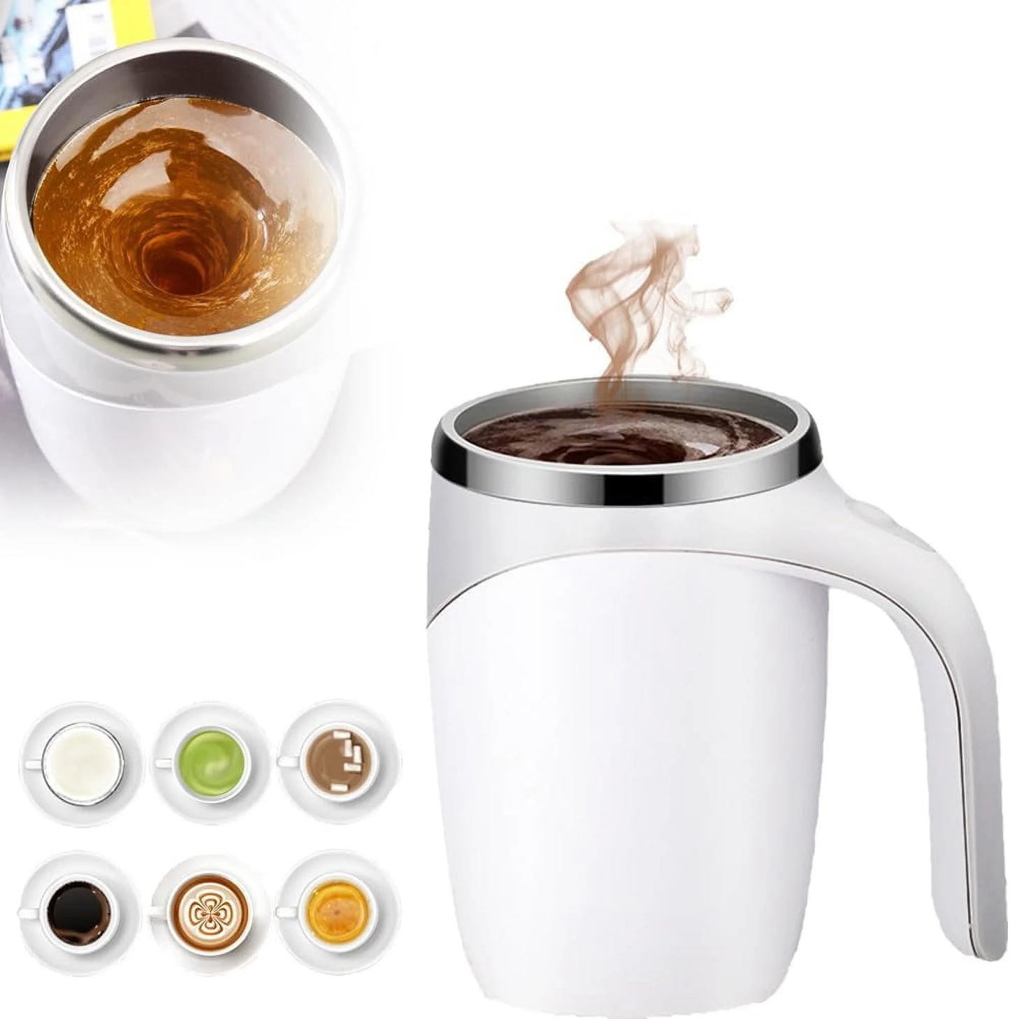 DERCLIVE 360ml Self-Stirring Mug | USB Rechargeable Stainless Steel Magnetic Coffee Cup